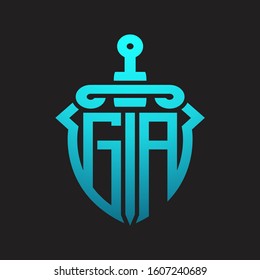 GA Logo monogram with sword and shield combination isolated blue colors gradient