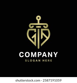 GA Logo monogram with sword and shield combination isolated with gold colors