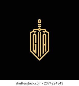 GA vintage shield and sword initial logo in high quality professional design that will print well across any print media