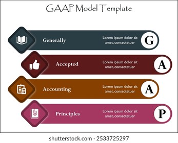 GAAP - Principios de contabilidad generalmente aceptados. Plantilla de infografía con iconos y marcador de posición de descripción