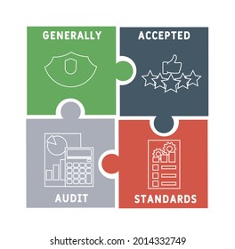 GAAS - Acrónimo de normas de auditoría generalmente aceptadas. fondo de concepto de negocio.  concepto de ilustración vectorial con palabras clave e iconos. ilustración con iconos para banner web, volante, aterrizaje 
