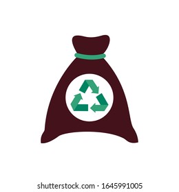 bolsa de gabage con flechas reciclar icono de estilo plano ilustración vectorial