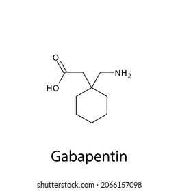 Gabapentin Molecular Structure, Flat Skeletal Chemical Formula. Anti Convulsant Drug Used To Treat Epilepsy, Seizure, Pain. 
