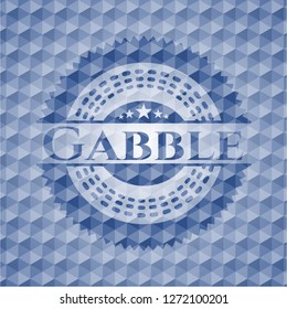 Gabble blue badge with geometric pattern.