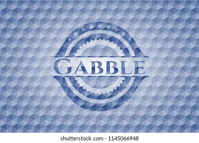 Gabble blue emblem with geometric background.