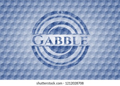 Gabble blue emblem with geometric background.