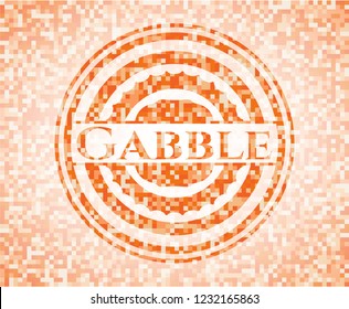 Gabble orange tile background illustration. Square geometric mosaic seamless pattern with emblem inside.