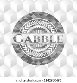 Gabble retro style grey emblem with geometric cube white background