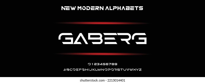 GABERG Sports minimal tech font letter set. Luxury vector typeface for company. Modern gaming fonts logo design.