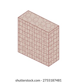 Gabion wall flat illustration with wire mesh and stone. Erosion control concept. Modern vector design.