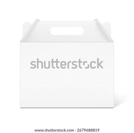 Gable box with handle for transport and sell your product mockup. Vector illustration isolated on white background. Easy to use for presentation your product, idea, promo, design. EPS10.