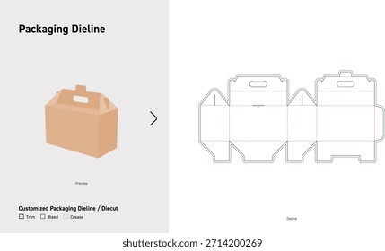 Gable Box Verpackung Dieline mit Griff