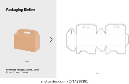 Gable Box Packaging Dieline with Handle Template