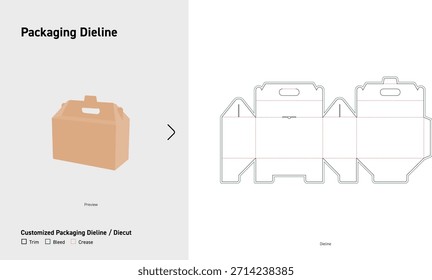 Dieline de empaquetado de la caja de Gable con la Plantilla de la manija