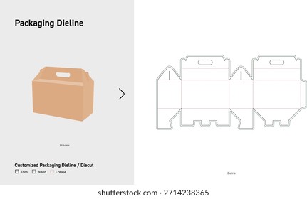 Plantilla de Dieline de empaquetado de la caja de la manija de Gable para la comida y venta al por menor