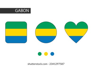 Gabon 3 shapes (square, circle, heart) with city flag. Isolated on white background.