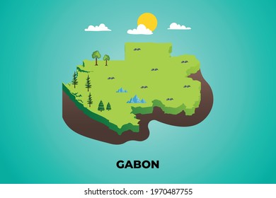 Gabon 3d isometric map with topographic details mountains, trees and soil vector illustration design