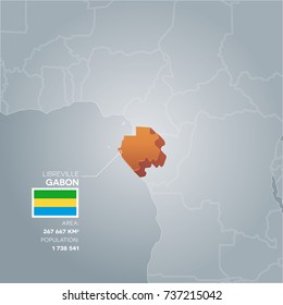 Gabon 3d map with information of area and population of the country.
