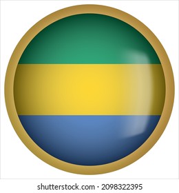 Icono de bandera redondeada de Gabón 3D con marco dorado