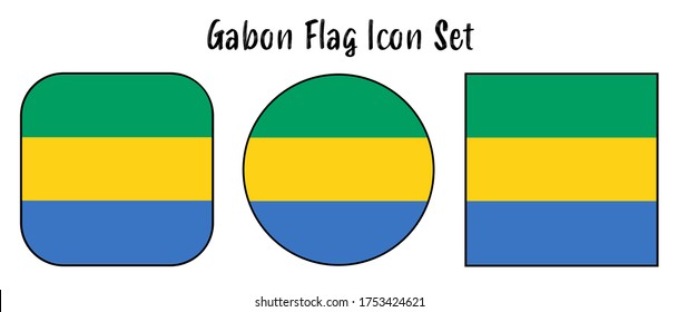 Gabon, Africa Flag Button set - rounded, circle, and square for push button concepts.	