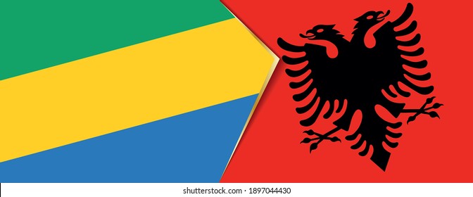 Gabon and Albania flags, two vector flags symbol of relationship or confrontation.