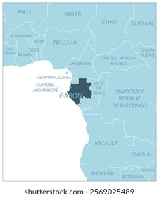 Gabon - blue map with neighboring countries and names. Vector illustration