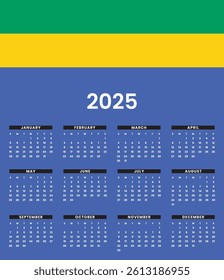 Gabon calendar of 2025 stock vector