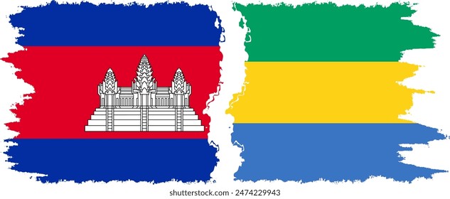 Gabon and Cambodia grunge flags connection, vector