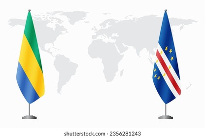 Gabon and Cape Verde flags for official meeting against background of world map.