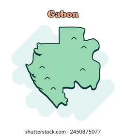 Gabon cartoon colored map icon in comic style. Country sign illustration pictogram. Nation geography atlas business concept.	