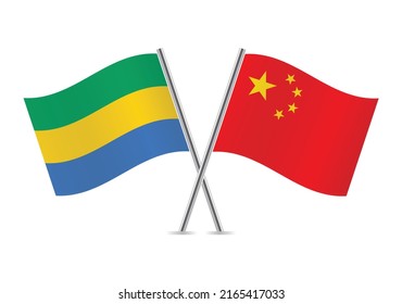 Gabon and China crossed flags. Gabonese and Chinese flags on white background. Vector icon set. Vector illustration.