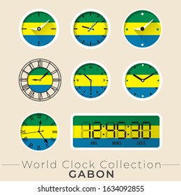 Gabon clock : Set of national flag clock : Vector Illustration