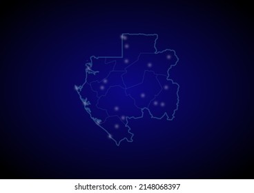 Gabon concept vector map with glowing cities, map of Gabon suitable for technology,innovation or internet concepts.