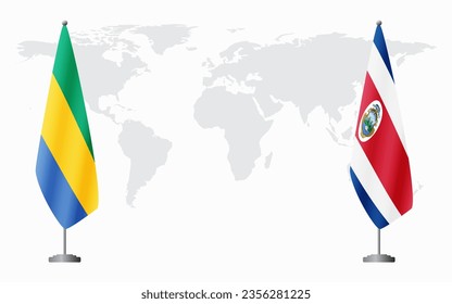 Gabon and Costa Rica flags for official meeting against background of world map.