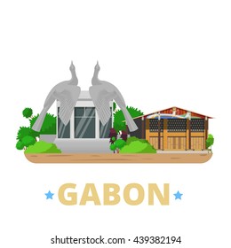 Gabon country design template. Flat cartoon style web site vector illustration. World vacation travel sightseeing Africa African collection. Eglise Saint-Michel de Nkembo Memorial Leon Mba Libreville