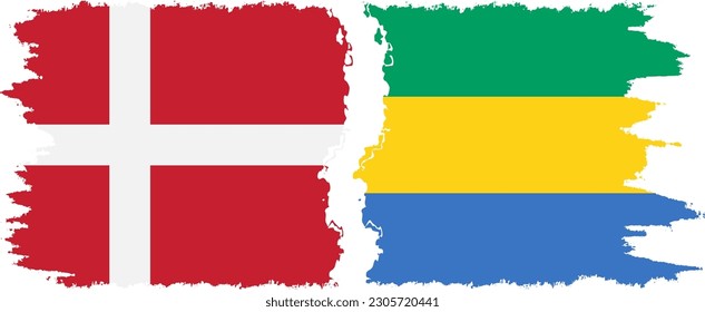 Gabon and Denmark grunge flags connection, vector