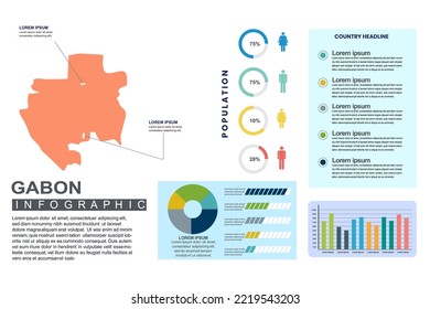 Gabon detailed country infographic template with world population and demographics for presentation, diagram. vector illustration.