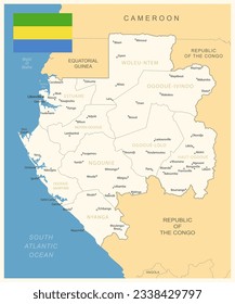 Gabon - detailed map with administrative divisions and country flag. Vector illustration