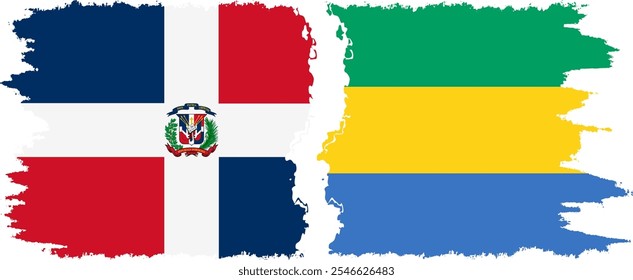 Gabon and Dominican Republic grunge flags connection, vector