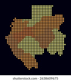 Gabon dotted map. Digital style map of the country on dark background. Gabon shape with square dots. Colored dots style. Large size squares. Vibrant vector illustration.
