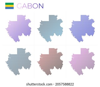 Gabon dotted map set. Map of Gabon in dotted style. Borders of the country filled with beautiful smooth gradient circles. Amazing vector illustration.