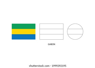 Gabon flag 3 versions, Vector illustration, Thin black line of rectangle and the circle on white background.