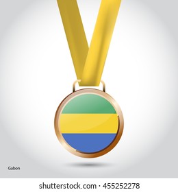 Gabon Flag in Bronze Medal. Vector Illustration. RIO Olympic Game Bronze Medal. Vector Illustration