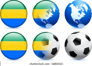 Gabon Flag Button with Global Soccer Event Original Illustration