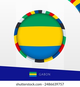 Gabon Flag with Colorful Circle Border. Vector icon.