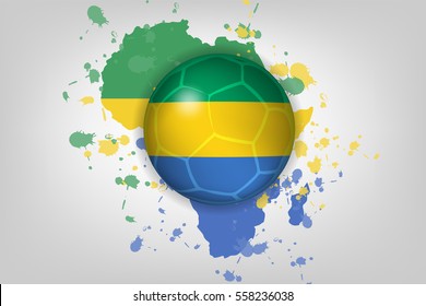 Gabon flag design in football on African continental map painted. Concept design for sport template in vector illustration