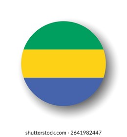 Gabon flag - flat vector circle icon or badge with dropped shadow.