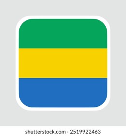 Gabon flag, flat vector square with rounded corners and white border. vector illustration