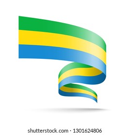 Gabon flag in the form of wave ribbon vector illustration on white background.