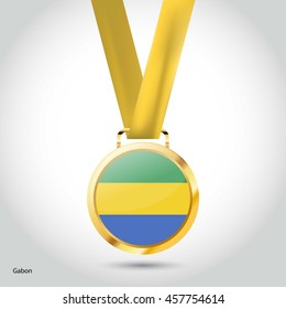 Gabon Flag in gold Medal. Vector Illustration. RIO Olympic Game gold Medal. Vector Illustration